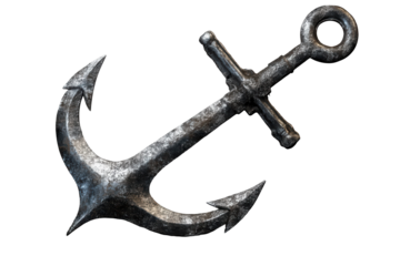 Old rusted anchor isolated on a transparent background showcasing its detailed structure and weathered surface in a realistic manner