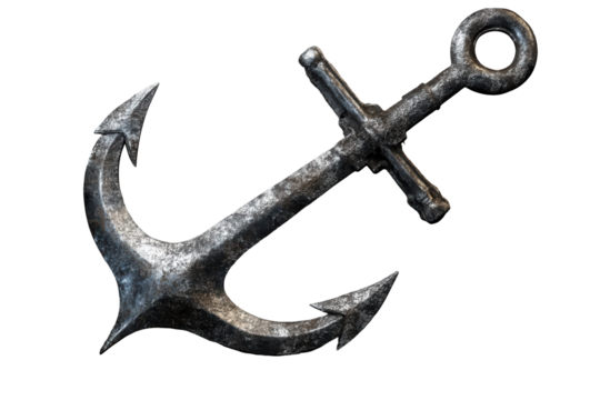 Old rusted anchor isolated on a transparent background showcasing its detailed structure and weathered surface in a realistic manner