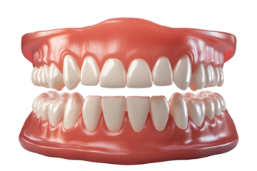 Dental check up visualization on a white background showing healthy teeth and gums in detail for educational purposes