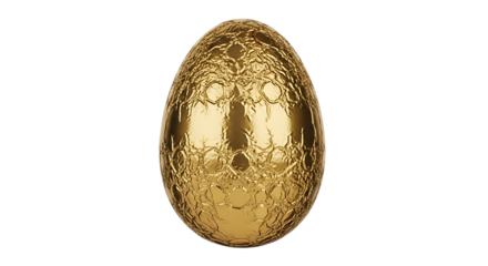 Ornate Golden Egg, with Textured Surface and Reflective Sheen, isolated on white or transparent background, AI