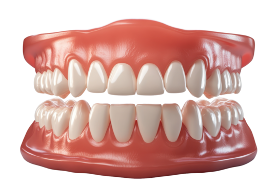 Dental check up visualization on a white background showing healthy teeth and gums in detail for educational purposes