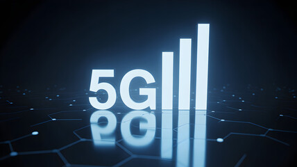 Illustration of 5g technology with signal bars on a dark background, representing fast wireless connectivity
