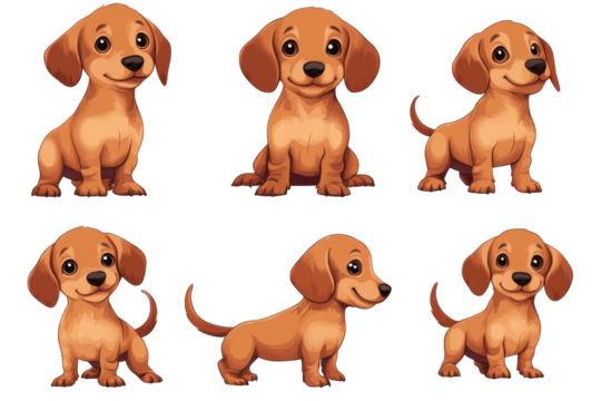 Cute baby dachshund dog design showcasing multiple poses in playful and charming expressions