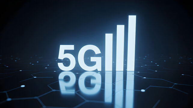 Illustration of 5g technology with signal bars on a dark background, representing fast wireless connectivity