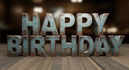 Happy birthday text on a wooden surface