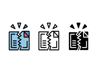 Vector art of broken document icon representing data loss, error or damage file