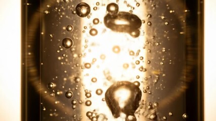 Bubbles floating in golden liquid, abstract close-up view - Powered by Adobe