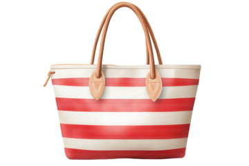 Brightly colored beach bag with red and white stripes for summer outings, perfect for carrying essentials on sunny days at the shore or poolside