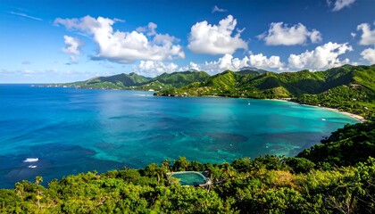 Fototapeta premium Tropical coastal vista with lush greenery