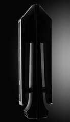 This tower speaker features a stylish black design with a sleek shape, perfect for enhancing audio experiences in living rooms or entertainment areas.