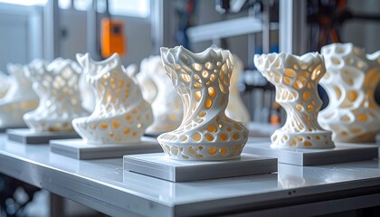 White 3D-printed abstract sculptures on a table