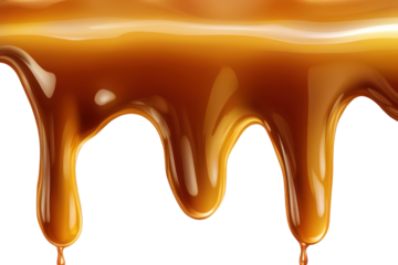 Dripping caramel sweetness creates a glossy texture that enhances the appeal of desserts and pastries in a bright kitchen environment