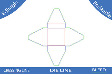 Diamond Shaped Box Packaging Die Cut Template with Creasing and Bleed Lines