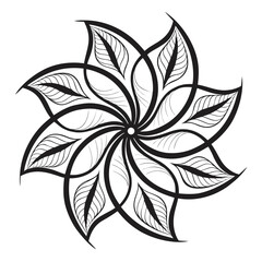Black abstract spiral flower design on white background