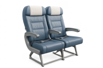 Empty airplane seats with seatbelts ready for travel