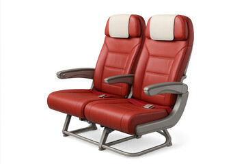 Fototapeta premium Red airplane passenger seats demonstrating travel comfort
