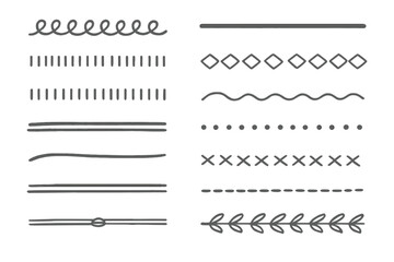 Obraz premium Hand drawn vector line borders and dividers set, doodle style pencil strokes, geometric vintage fashion collection, underline and decorative design elements, versatile borders