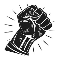 Black clenched fist symbol with radiating lines white