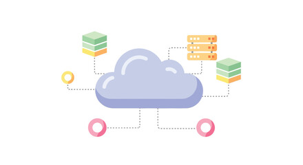 Illustration of cloud computing and data transfer concept with servers and network connections