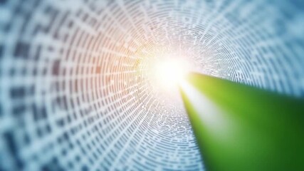 QR Code Tunnel: An abstract representation of data and technology, with a light beam emerging from the tunnel's heart, depicting the core of information and futuristic progress. - Powered by Adobe