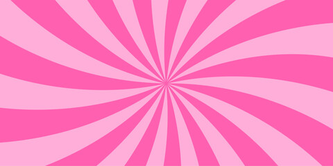 Bright pink swirl starburst background in groovy retro style. Psychedelic abstract pattern with dynamic radial motion. Vector illustration perfect for pop art, posters, and vintage design projects.