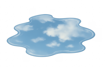 Puddle reflecting blue sky and white clouds