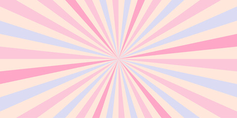 Radial burst background with twisted stripes. Pastel pink and blue colors. Cute sunburst pattern for baby shower, gender reveal, kawaii aesthetic, or social media design. Vector illustration.