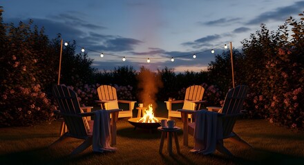 Fototapeta premium Enjoy cozy evenings with friends around a warm fire pit, sharing stories under the starlight, creating lasting memories in your backyard oasis