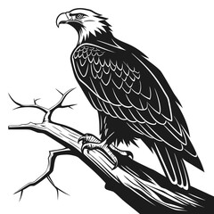 Black eagle perched on a branch silhouette bird