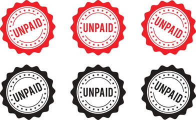 Unpaid Stamp Icon Set – Red and Black Round Label Vector Illustration Collection