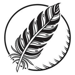 Obraz premium Black feather inside a circle graphic design white