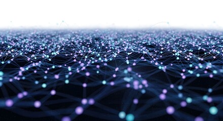 Abstract network of interconnected nodes with blue and purple glowing connections visible silhouette