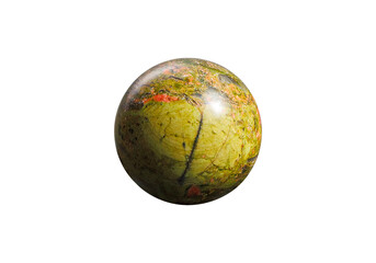 An elegant Unakite orb on a white isolated background, displaying subtle green and pink tones with a refined polish. Suitable for luxury decor or crystal therapy.