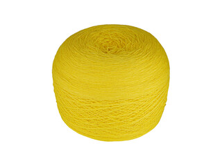A Yellow yarn ball with a smooth texture, isolated on a white background. Perfect for knitting, crocheting, or craft projects, this high-quality skein offers a fresh