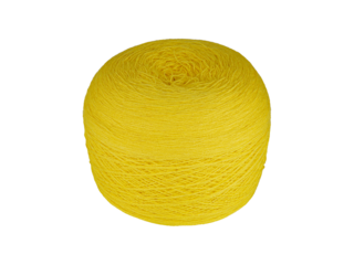 A Yellow yarn ball with a smooth texture, isolated on a white background. Perfect for knitting, crocheting, or craft projects, this high-quality skein offers a fresh