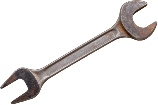 Wrench isolated on a transparent background suitable for design and repair purposes