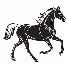 Black horse running silhouette graphic on white background