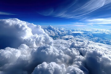 Fototapeta premium Beautiful cloud formations under a blue sky captured from above