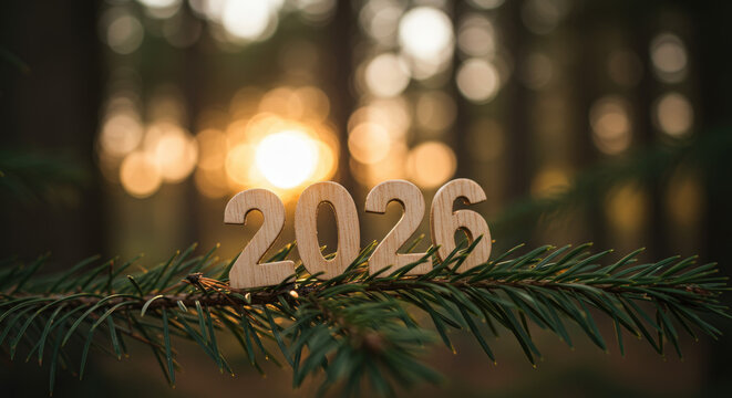 New Year 2026 Greeting with Forest Background