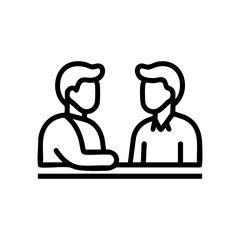 Two man talking or discussion concept vector icon. Conversation, business meeting or negotiations symbol for web, app and ui