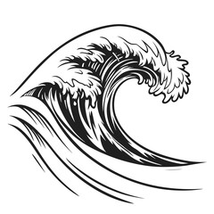 Black ink wave cresting on white background water ocean