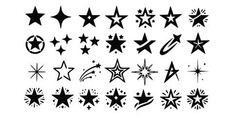 star, shape, icon, symbol, silhouette, sparkle, twinkle, shooting star, burst, glitter, design, element, graphic, collection, set, various, different, black, white, isolated, celestial, astronomy, dec