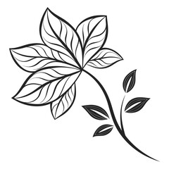 Black line art stylized leaf branch on white background