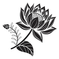 Black lotus flower and bud graphic design black and white