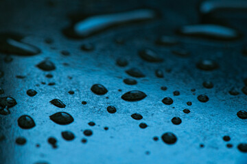 Water Drops on Dark Blue Surface