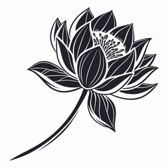 Black lotus flower illustration with sharp petals black and white