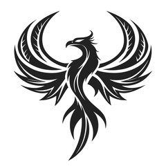 Obraz premium Black minimalist phoenix logo with sharp wings bird