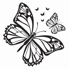 Black monarch butterfly and smaller butterflies graphic