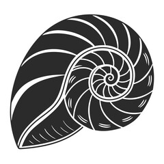 Obraz premium Black Nautilus Shell Spiral Graphic Design white