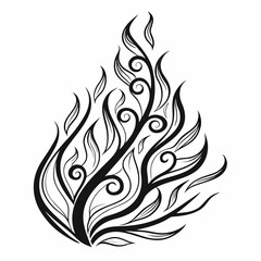 Black ornamental flame with swirling vines and leaves